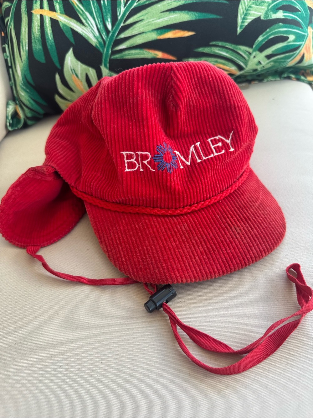 Rare Vintage Red Bromley Mountain Ski Corduroy Ear Flap Hat Cap Outdoor Nature